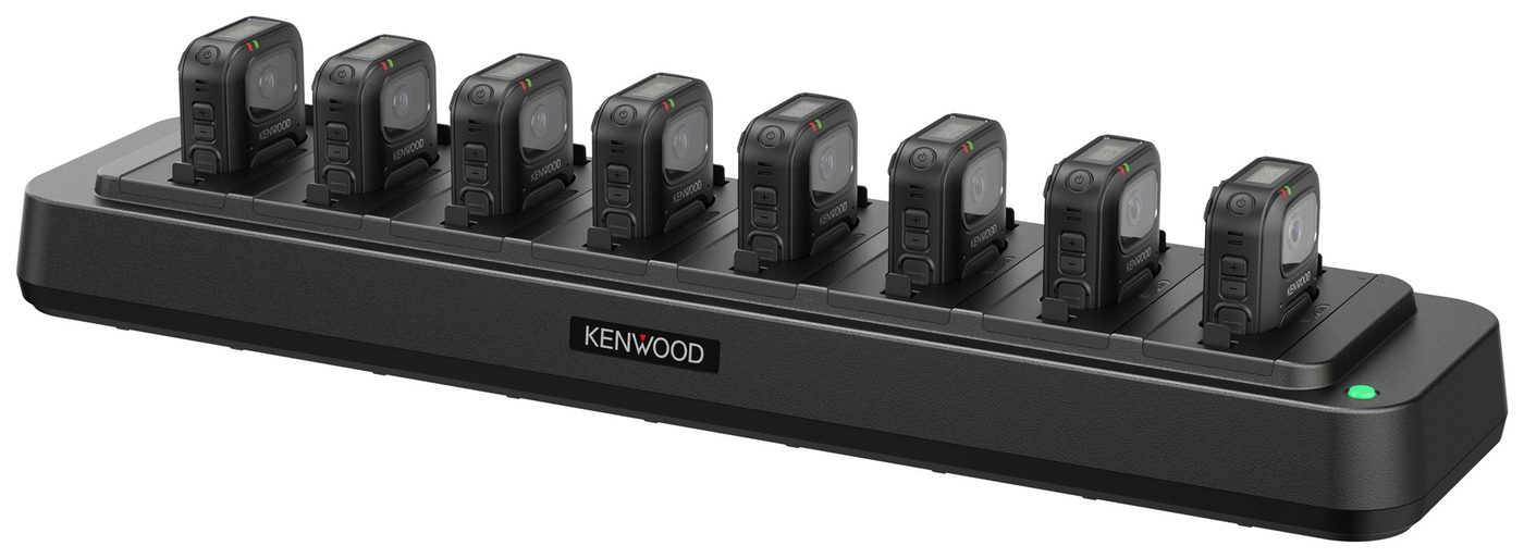 KENWOOD KSC-B518 eight-bay charging and data dock loaded with cameras